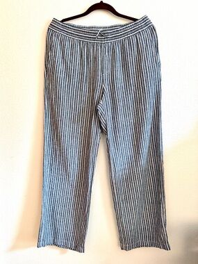 Old Navy Womens Blue White Striped Linen Blend High Rise Wide Leg Pants Medium
